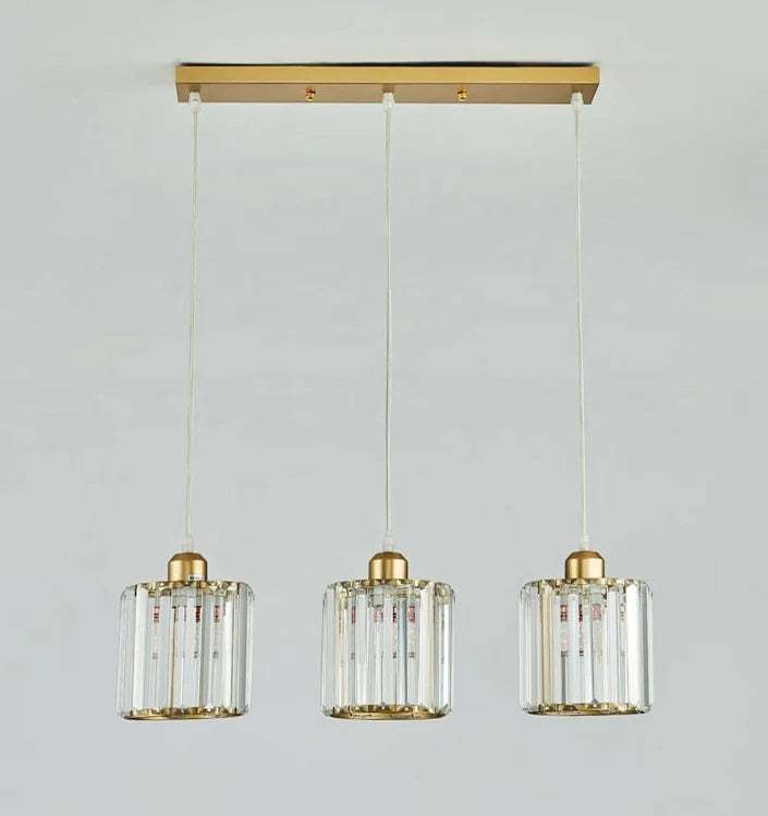 Luxury Illumination: Transform Your Space with a 3-Head Round and Square Gold Crystal Pendant Light