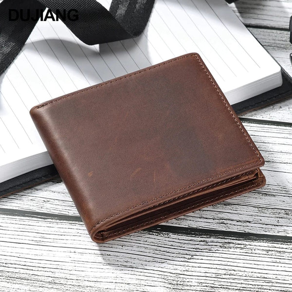 Vintage Durability: RFID-Protected Men's Cowhide Leather Wallet for Everyday Carry