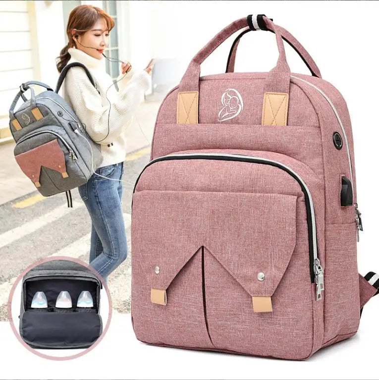 Good Quality Baby Nappy Bag Waterproof Mommy Backpack With USB Charger Mommy Baby Bag With Changing Bed Diapers Bag With Hook