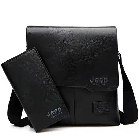 Classic Black PU Leather Handbag and Wallet Set for the Discerning Man