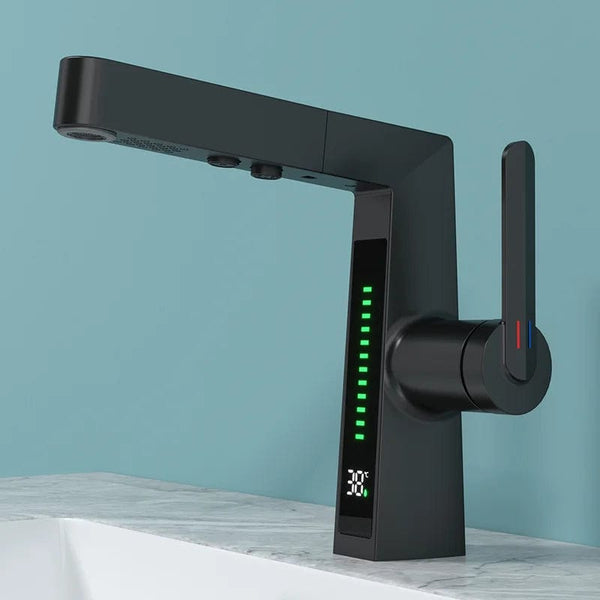 Upgrade Your Space: Single Handle Pull Out Faucet with Digital Display for Style and Convenience