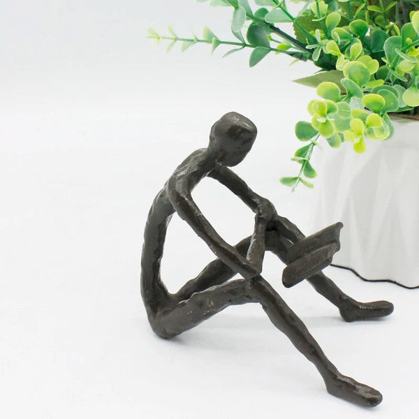 Cast Iron Sculpture: Small Metal Reading Books Figurine