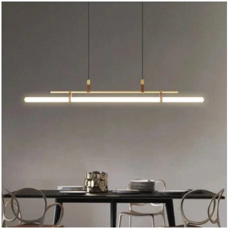 Minimalist Long Pendant Lights - Leather Belt Chandeliers in Black and Gold - Perfect for Kitchen, Dining Room, Office, and Cafe