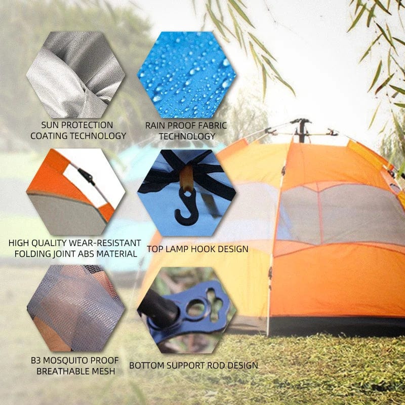 Luxury in Nature: Glamping 3-4 Person Pop Up Hexagon Tent with Advanced Venting