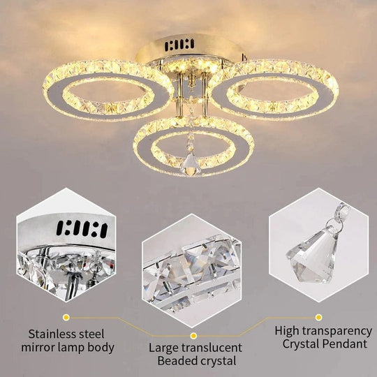 Luxurious Illumination: Stainless Steel LED Chandeliers - Crystal Adorned Rings for a Modern Living Room