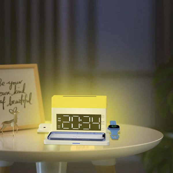 Efficiency Redefined: 4-in-1 Table Lamp with LED Light, Clock, and Fast Wireless Charging