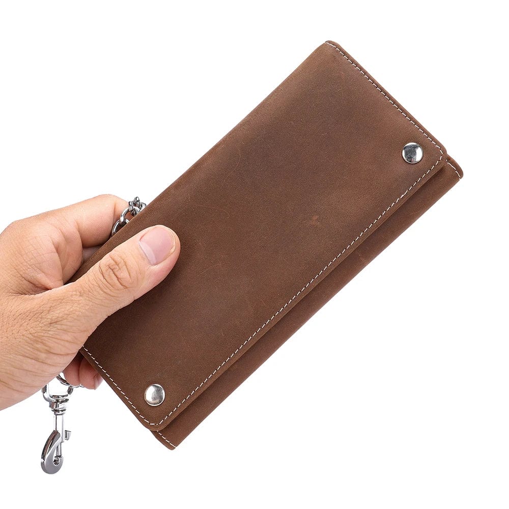 Rugged Sophistication: Long Wallet with Chain, RFID Blocking, and Zipper Coin Pocket