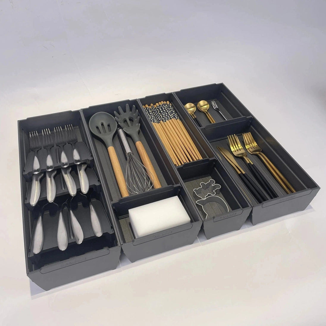 Goldmine cabinet cutlery tray untensile drawer organizers spoons storage holder aluminum silverware tray