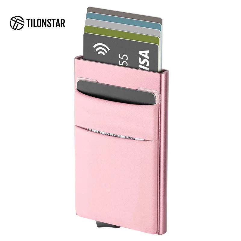 Aluminum Wallet With Elasticity Back Pouch ID Credit Card Holder RFID