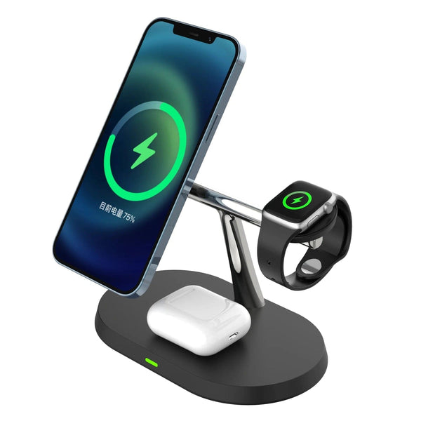 Powerful Convenience: 15W 3-in-1 Magnetic Wireless Charger Stand for iPhone 12, 13 Pro Max, Apple Watch, and AirPods Pro