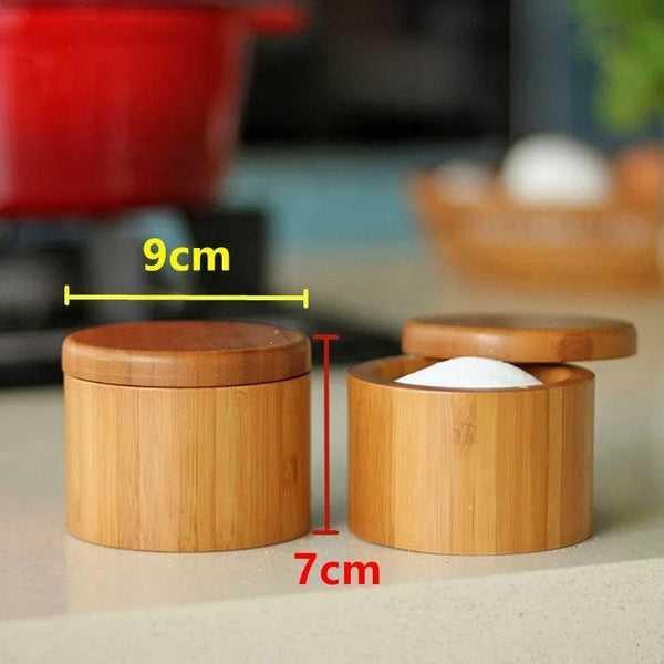 Sustainable Elegance: Best Gadgets Natural Wooden Round Spices Storage Container with Magnet Swivel Lid