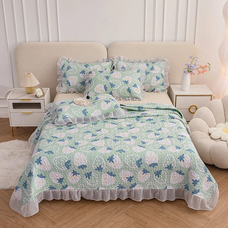 Soft Splendor: Skin-Friendly Printed Walf Checks Bedspread for a Cozy, High-Quality Bedroom