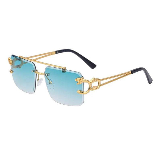 Double Bridge Stylish Rimless Sunglasses: Fashion Metal Vintage Leopard Head Women's Sun Glasses