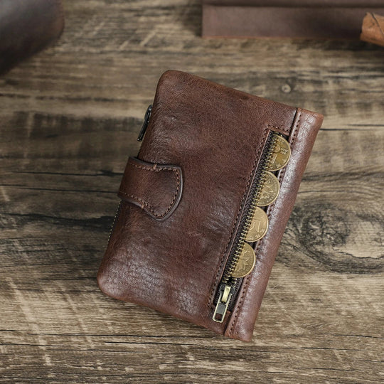 Distinctive Elegance: Water Washed Genuine Leather RFID Blocking Wallet for Men