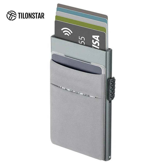 Aluminum Wallet With Elasticity Back Pouch ID Credit Card Holder RFID
