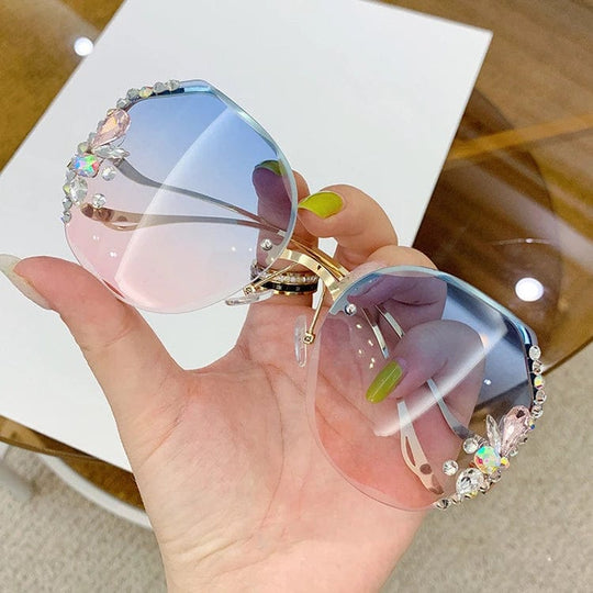 Latest Oval Sunglasses: Luxury Metal Square Frames with Diamond Lens Inlay for Women