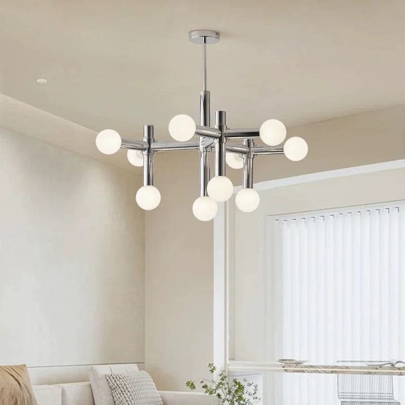 Minimalist Elegance: Nordic Iron Glass Ball Pendant Lamp - Chrome Atomic Chandelier for Stylish Living Room Hanging Lights