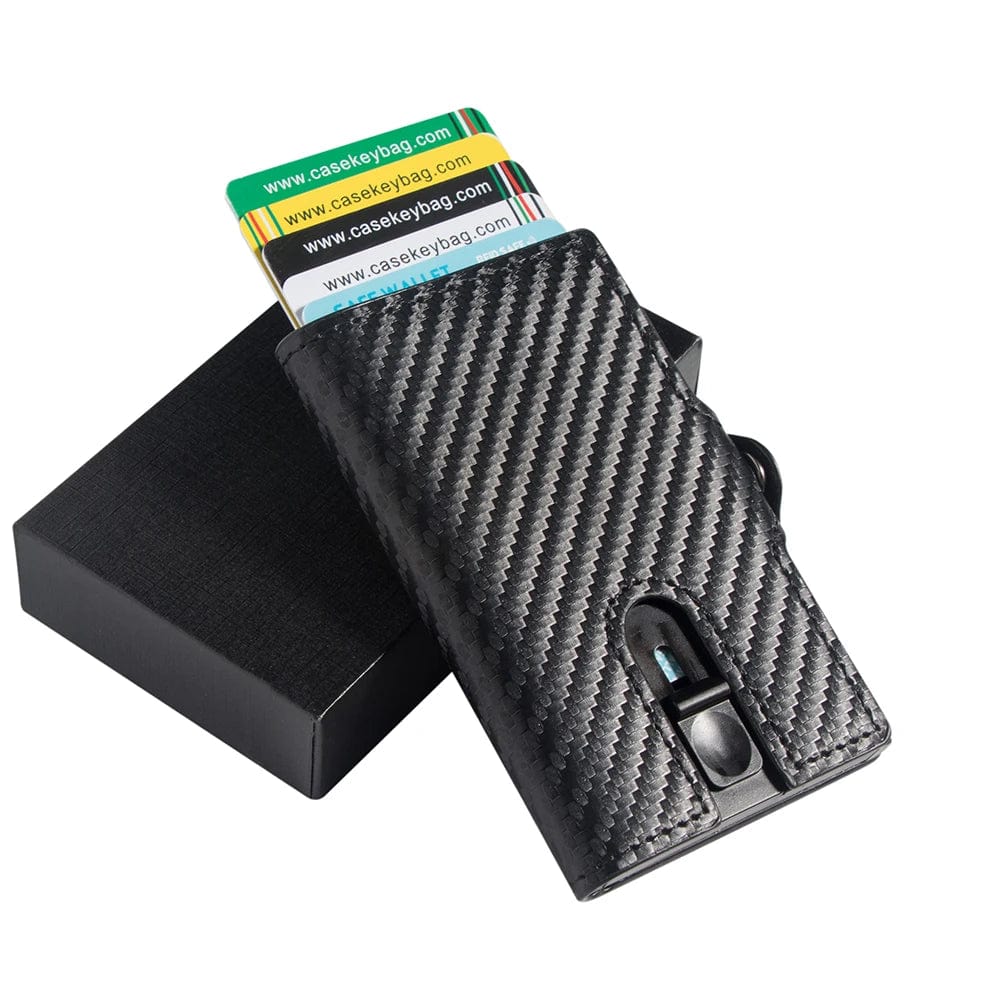 Modern Innovation: Carbon Fiber Leather Pop-It Wallet with RFID Protection and Pop-Up Mechanism