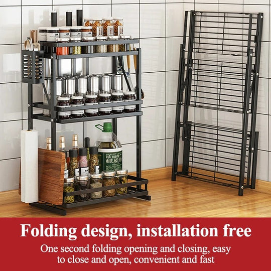 Maximize Kitchen Space: Foldable Stainless Steel Spice Racks Organizer for Cabinets