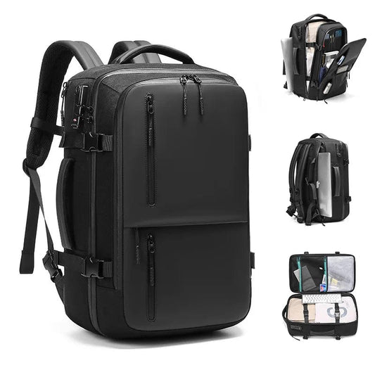 Black Waterproof Elegance: Large Capacity Business Backpack for Modern Travelers