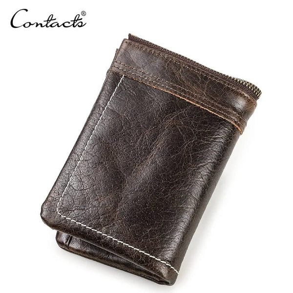 Vintage Elegance Meets Tech: Men's Smart RFID Bifold Airtag Wallet Holder with Crackled Leather
