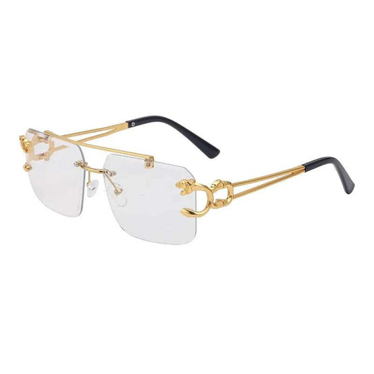 Double Bridge Stylish Rimless Sunglasses: Fashion Metal Vintage Leopard Head Women's Sun Glasses