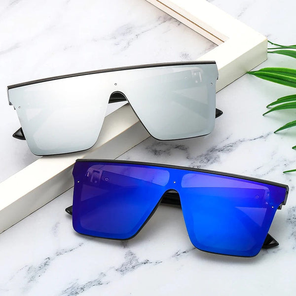 Unisex Fashion Ladies Square Sunglasses Women Oversized Shades Vintage Brand Designer Silver Mirror Sun Glasses