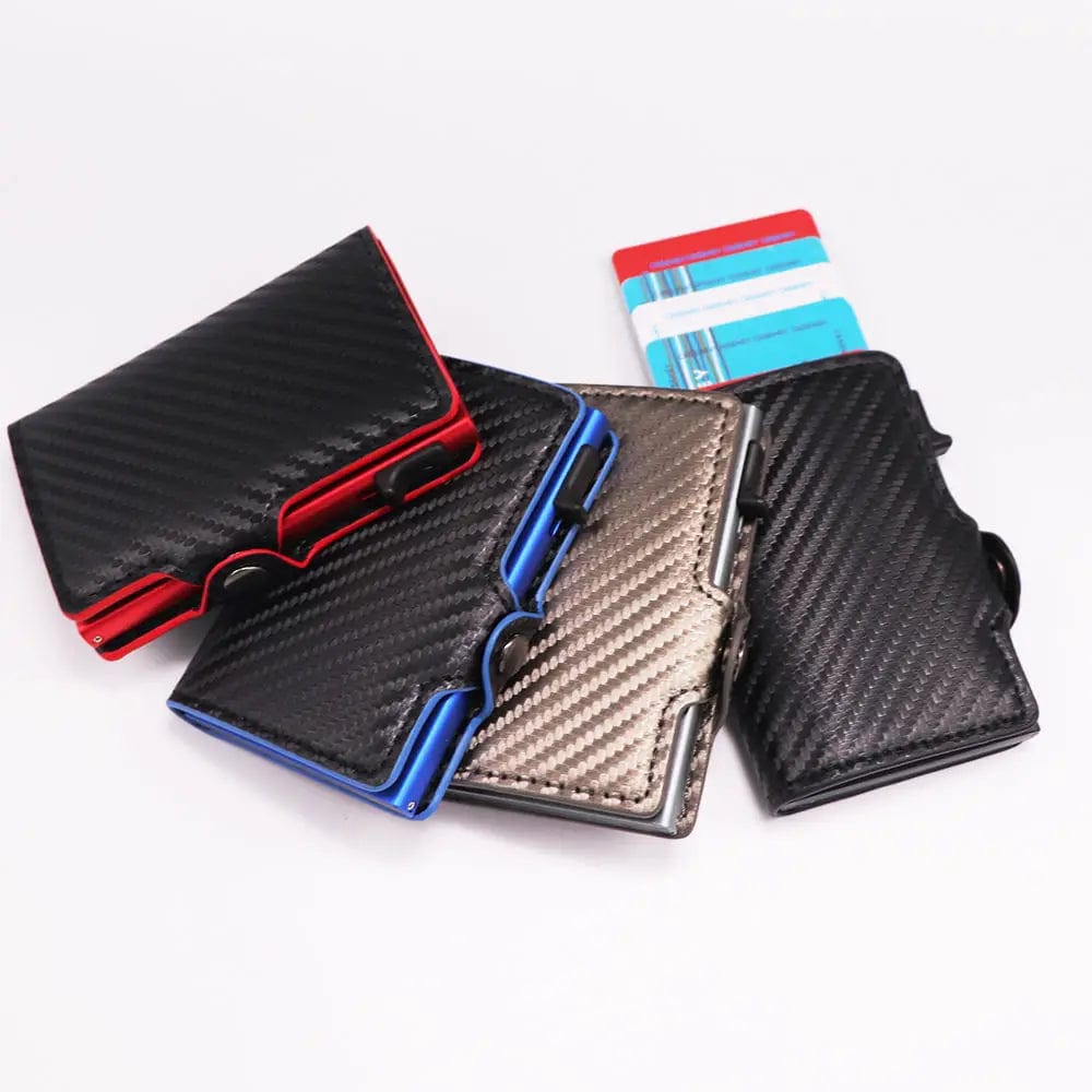 Tech meets Style: Slim Carbon Fiber PU Leather Smart Wallet with RFID Pop-Up Card Holder