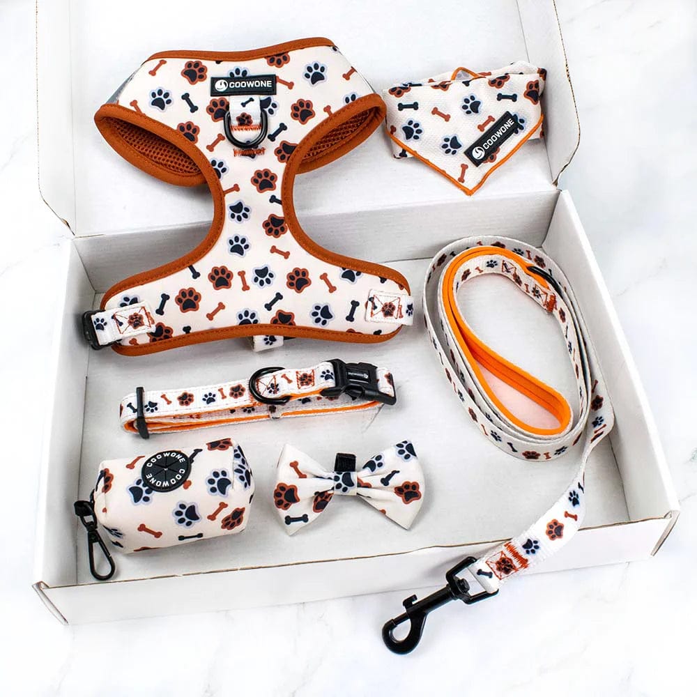 Neoprene Dog Harness with Matching Dog Collar Leash Bow Tie and Bandana Set