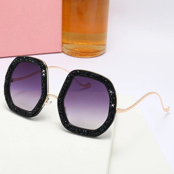 Oversized Polygon Sunglasses: Women's Diamond Shiny Crystal Shades