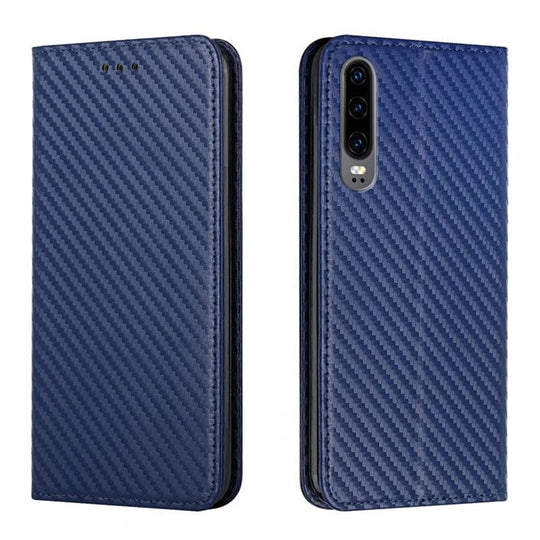 Carbon Fiber Magnetic Flip Leather Case for Huawei P30 Pro and P40 Lite E 9A 20 10i Wallet Cover