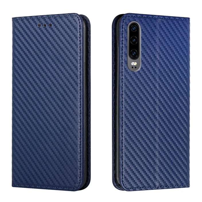 Carbon Fiber Magnetic Flip Leather Case for Huawei P30 Pro and P40 Lite E 9A 20 10i Wallet Cover