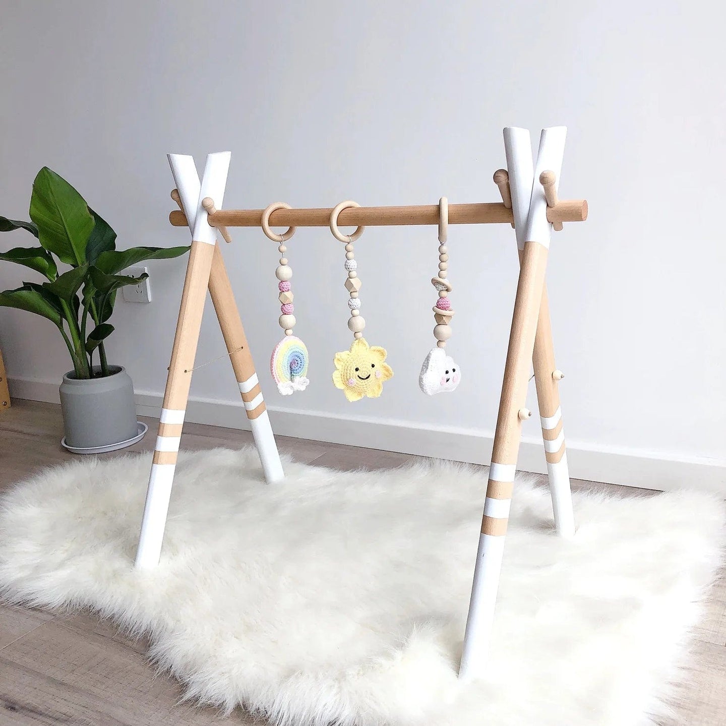 Solid Wood Baby Play Gym Toys with Hanging Decorations - Natural and Stimulating Infant Activity Center