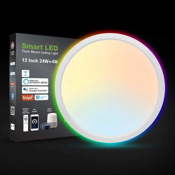 Smart and Stylish: 12-inch RGB Dimmable Bedroom Light - WiFi Smart Music Ceiling Lamp for Modern Living