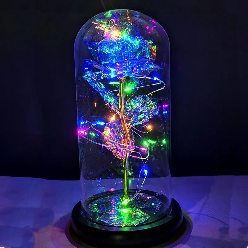 Radiant Romance: Colorful LED Light Strings with Gold-Plated Galaxy Rose - A Valentine's Gift