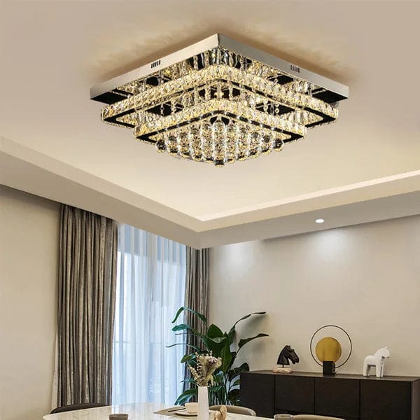 Dining in Elegance: Square LED Ceiling Lamp - Decorative Stainless Steel Chandelier for a Refined Restaurant Atmosphere