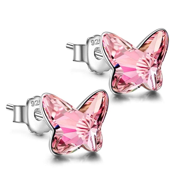 Crystal Butterfly Stud Earrings: 925 Sterling Silver for Girls