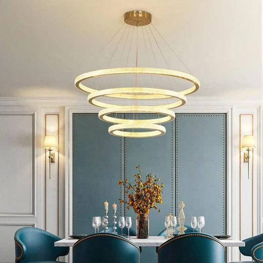 Nordic Elegance: Round Ring Pendant Light - Gold Chandelier for Bedroom, Living, and Dining Spaces