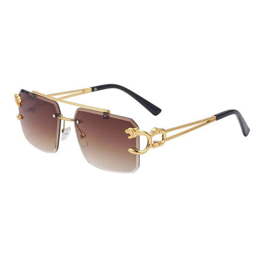 Double Bridge Stylish Rimless Sunglasses: Fashion Metal Vintage Leopard Head Women's Sun Glasses