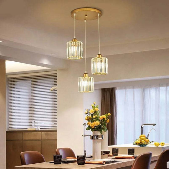 Luxury Illumination: Transform Your Space with a 3-Head Round and Square Gold Crystal Pendant Light