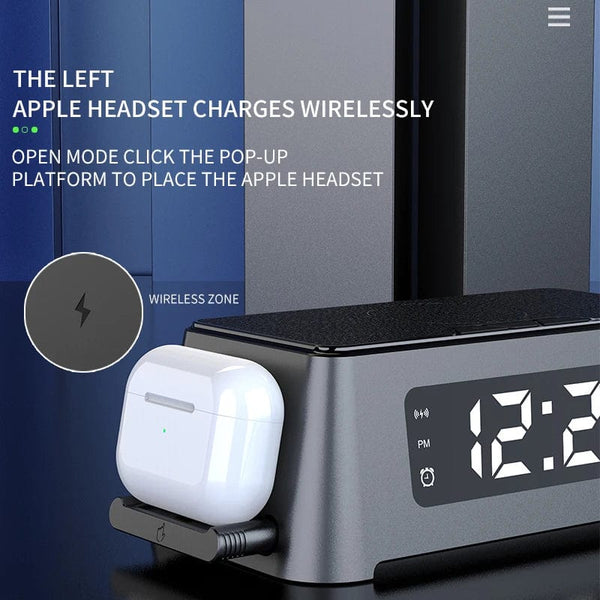 Wireless Charging Alarm Clock: 15W Fast Charger Stand Station for Mobile Phones