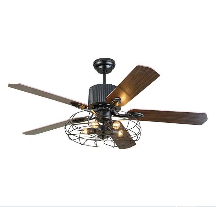 Black Finish Dimmable LED Ceiling Fan Lamp with Intelligent Remote Control - 5 Blades for Enhanced Airflow