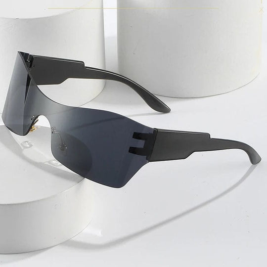 DL Glasses: Punk Cat Eye Wrap Sports Shades with Mirrored Lenses