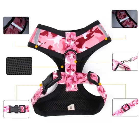 Reversible Tactical Dog Harness Set with Bowknot Collar and Leash