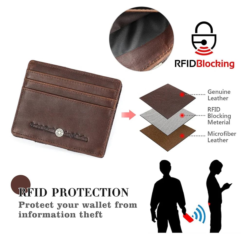 Magic Wallet Gift Men's RFID Protection Money Clip Small Genuine Leather Slim Wallet