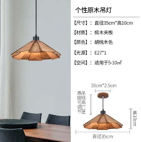 Japanese Style Nordic Wooden Pendant Light Fixture Simple LED Ceiling Hanging Lamp for Restaurant Cafe Bar Dining Table Bedroom