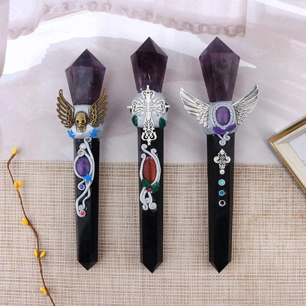 Mystical Elegance: Crystal Craft Fluorite Carvings - Folk-Inspired Swords for Decor