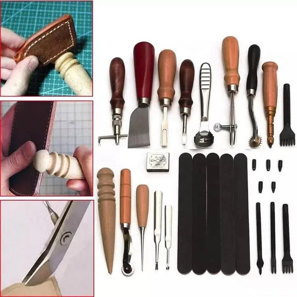 Leather Craft Hand Tool Set 18-Piece - Sewing Pouch Craft Kit with Quality Leather Tools