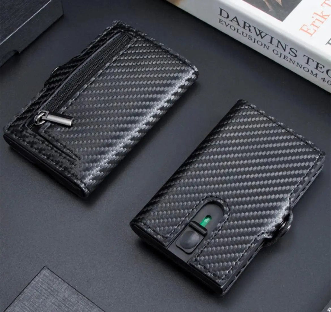 Modern Innovation: Carbon Fiber Leather Pop-It Wallet with RFID Protection and Pop-Up Mechanism