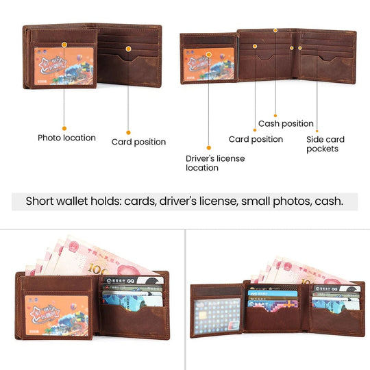 Vintage Durability: RFID-Protected Men's Cowhide Leather Wallet for Everyday Carry